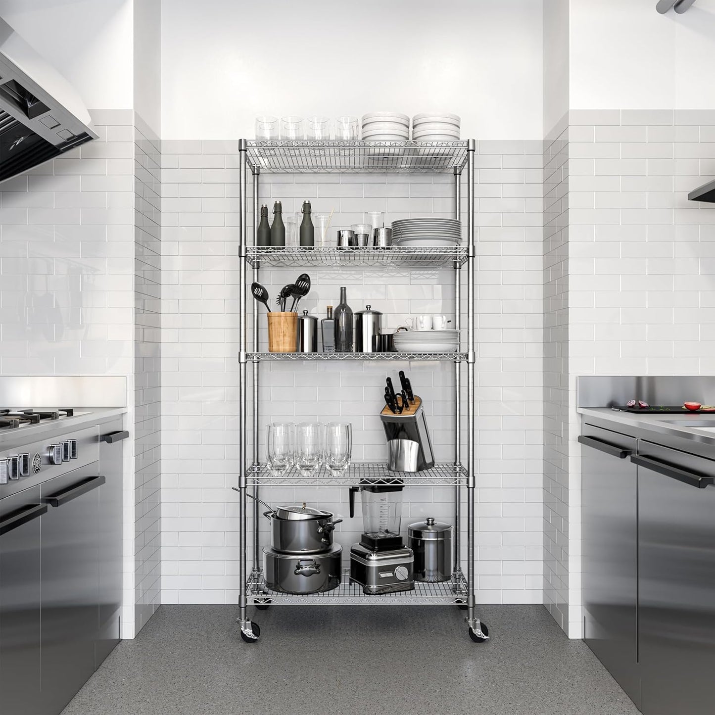 Seville Classics UltraDurable Heavy Duty NSF Solid Steel Wire Rack Storage Unit, Organizer for Garage, Warehouse, Office, Restaurant, Classroom, Kitchen, Silver, 5-Tier Shelving, 36" W x 14" D