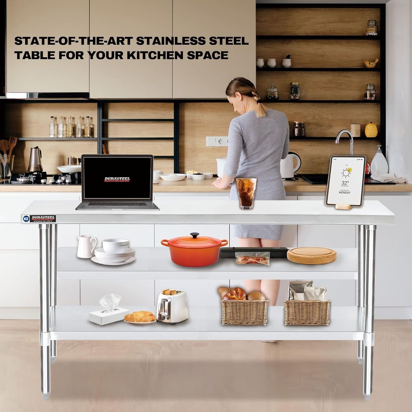 DuraSteel Food Prep Stainless Steel Table - 24 x 72 Inch Commercial Metal Workbench with Adjustable Under Shelf - NSF Certified - for Restaurant, Warehouse, Home, Kitchen, Garage