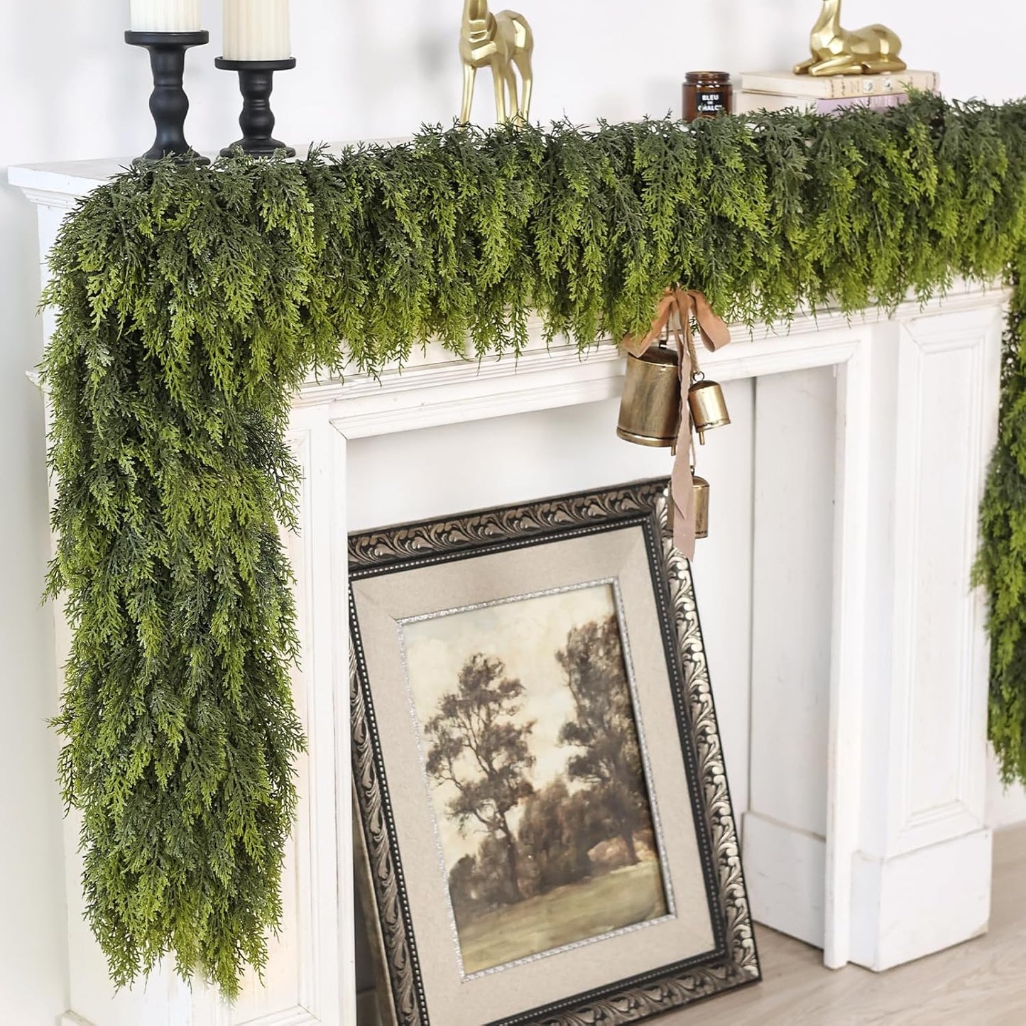 16FT Real Touch Cedar Garland for Fireplace - Artificial Christmas Garlands Realistic Faux Greenery Fake Pine Needles Garland for Holiday,Table, Window,Mantel,Stairs, Home,Indoor Outdoor Decor (1PCS)