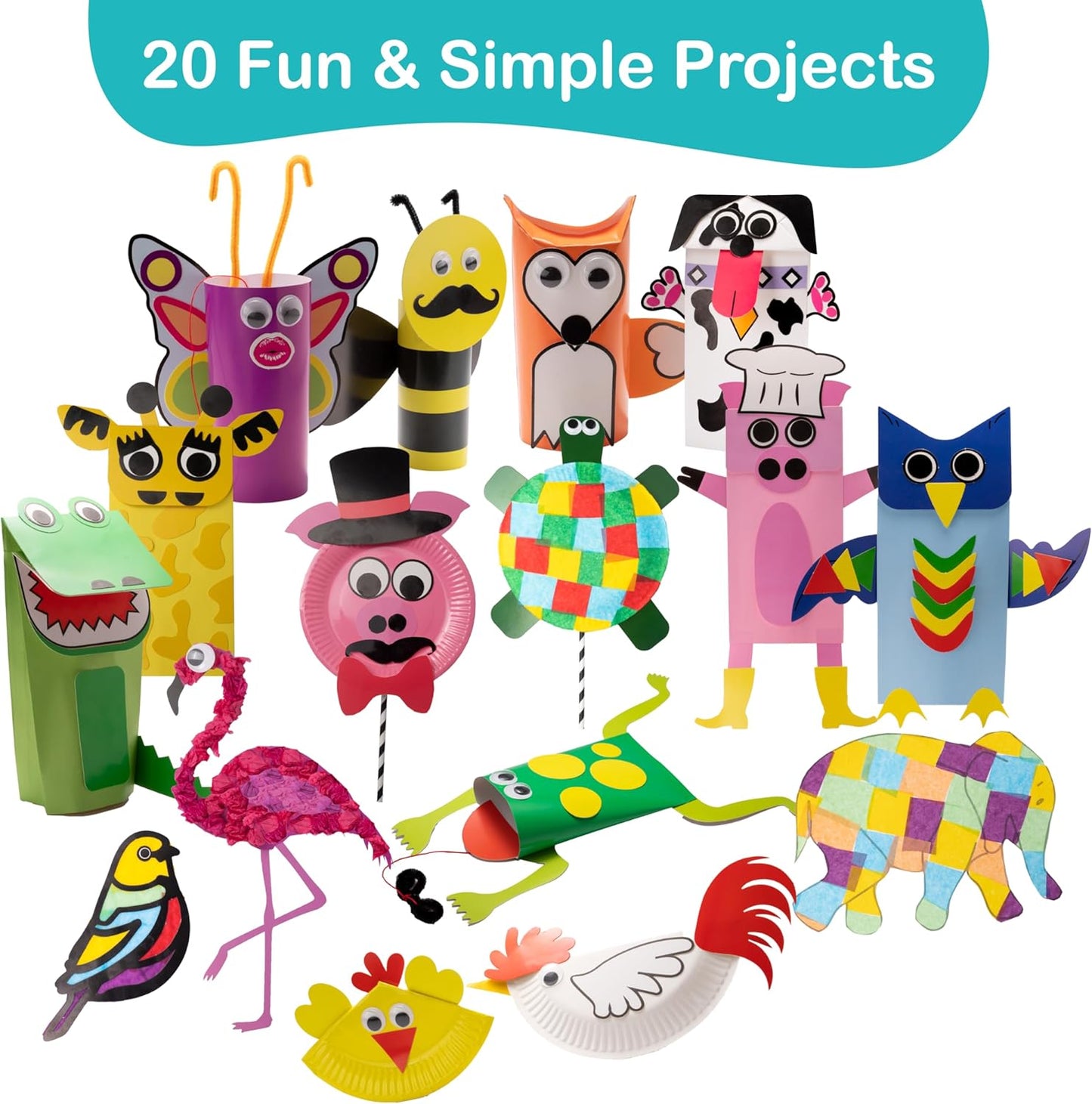 Craftikit® 20 Award-Winning Animal Toddler Arts and Crafts for Kids Ages 3-10 Years, All-Inclusive Animal Craft Kits, Fun Toddler Craft Box for Girls, Boys in Preschool