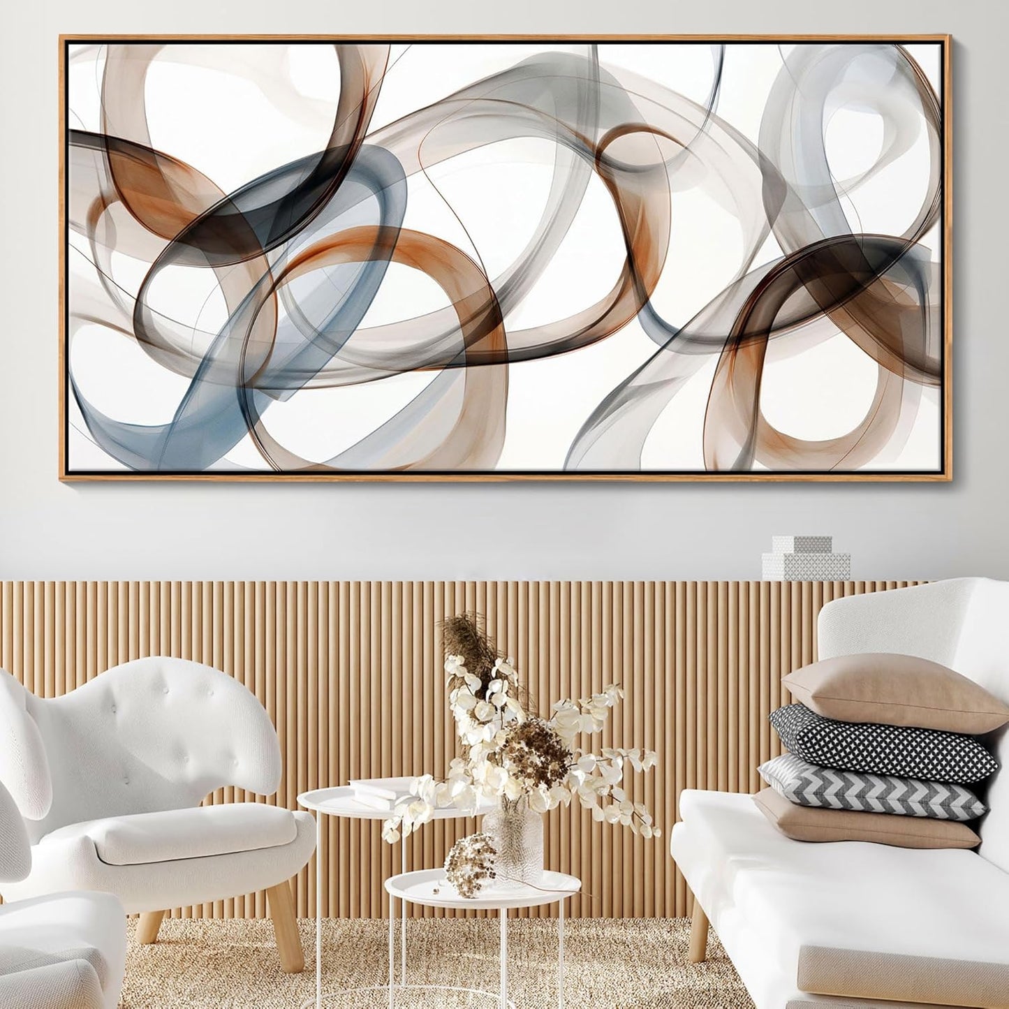 Abstract Wall Art - Framed Canvas Wall Art for Living Room, Bedroom, and Office - Minimalist Wood Wall Decor, Large Brown Art Prints, Kitchen bedroom wall art decor above bed