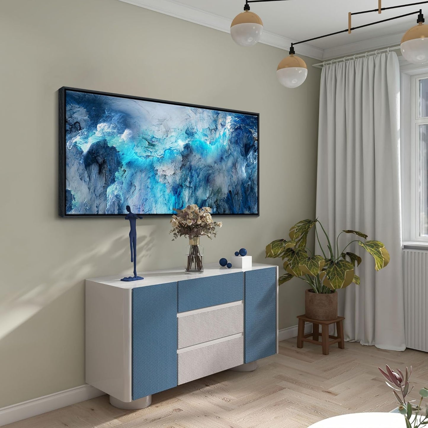 Mofutinpo Large Abstract Canvas Art | Framed Modern Contemporary Wall Decor for Living Room, Bedroom, and Office | Blue Abstract Wall Pictures| Home Decorations Artwork for Walls 24 ×48in