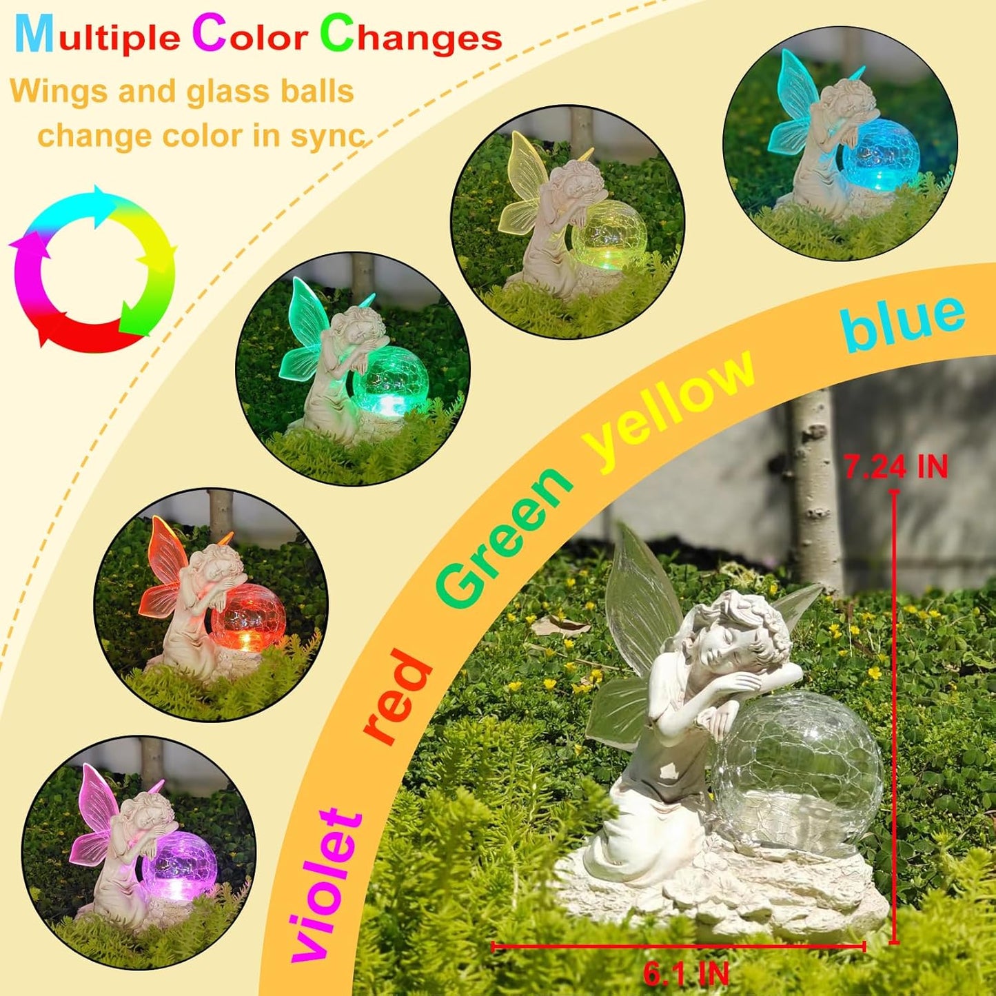 Fairy Garden Statue ，Solar Garden Decor ，Fairy Statue Outdoor with Glass Ball ，Waterproof Outdoor Decor，Suitable for Yard, Lawn ，Ideal for Holiday Giving (Left)