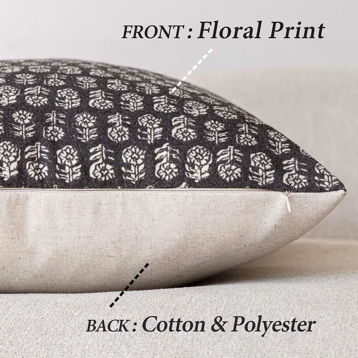 Foindtower Set of 2 Decorative Vintage Floral Print Throw Pillow Covers Neutral Modern Farmhouse Cushion Covers Boho Home Decor for Sofa Couch Chair Bedroom Living Room Outdoor,20×20 Inch,Black