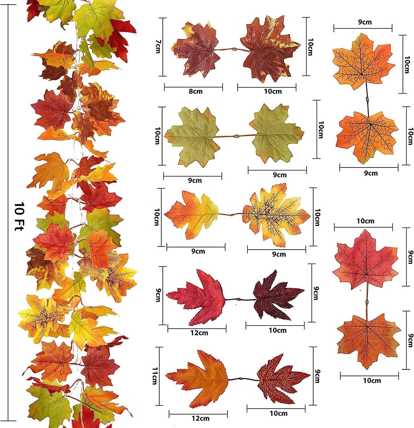 Ouddy Decor 2 Pack Fall Garland with Lights Decorations Maple Leaves Fall Lights Total 20 Ft 60 Led Mixed Color Battery Operated for Indoor Outdoor Autumn Harvest Thanksgiving Halloween Fall Decor