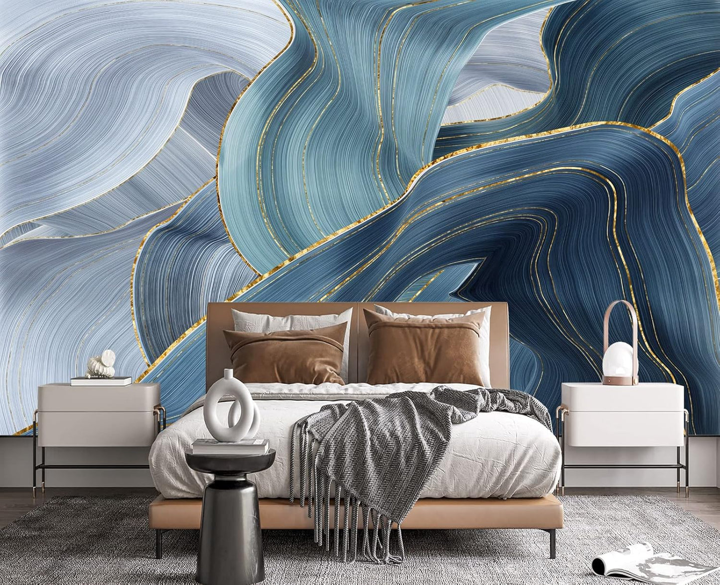 Gilding Marble Blue Wall Mural Wallpaper for Bedroom 178" x 117"