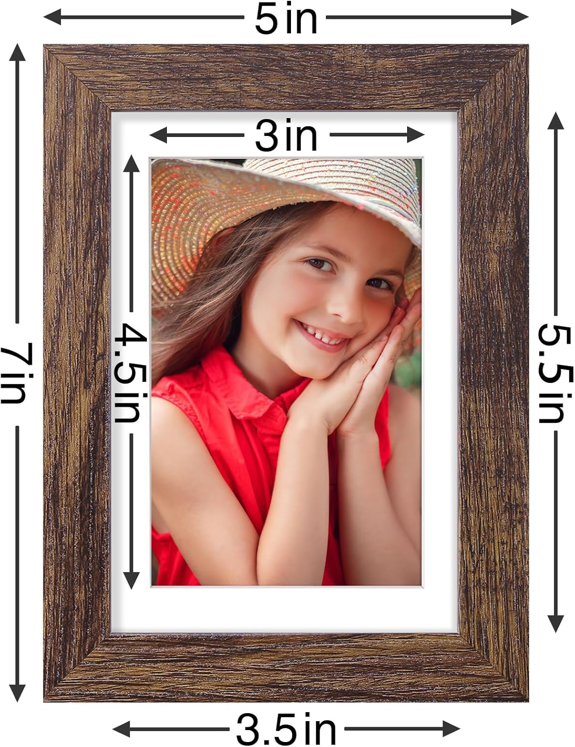 Vittanly 4x6 Picture Frames Set of 9, Shatter Resistant Plexiglass, Display 3.5x5 Pictures with Mat or 4x6 without Mat, Photo Frames for Wall or Tabletop, Engineered Wood, Brown