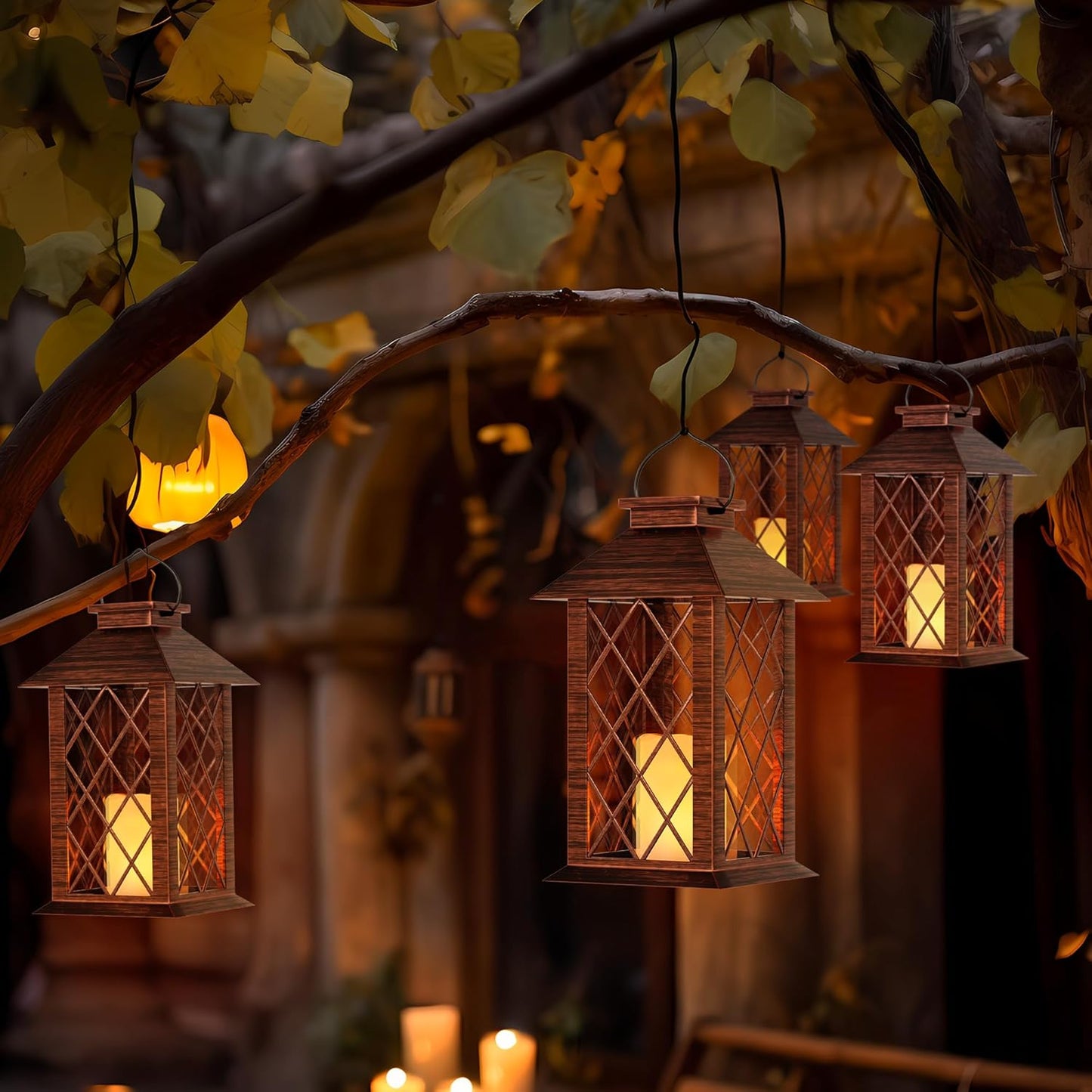 Solar Lanterns Outdoor, Waterproof Garden Hanging Lanterns,13" Outdoor Decorative Lantern with LED Flickering Flameless Candles, Vintage Lantern for Porch, Yard,Patio Decor