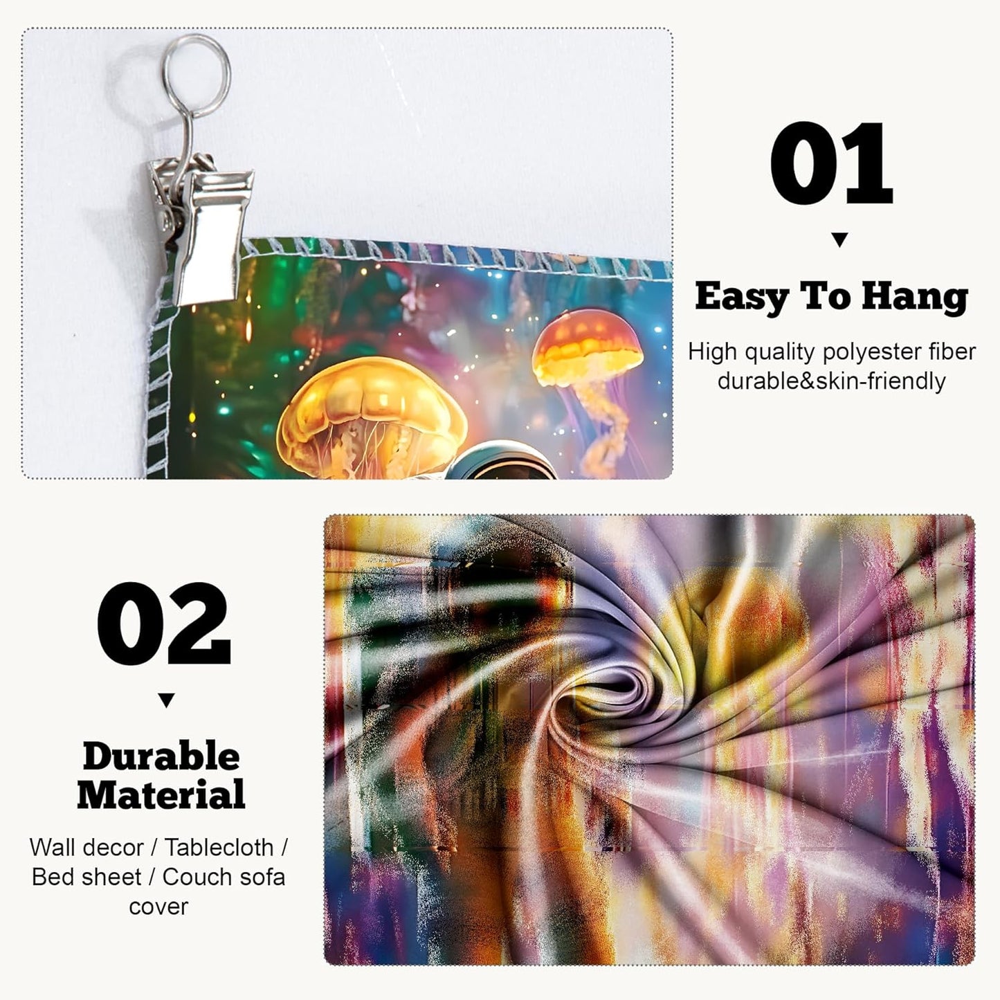 BVBOX Astronaut Blacklight Tapestry 79"x59", UV Reactive Astronaut Jellyfish Underwater World Glow in Dark Tapestries, Black Light Neon Upright Poster Wall Hanging Backdrop Decor for Bedroom Living Room