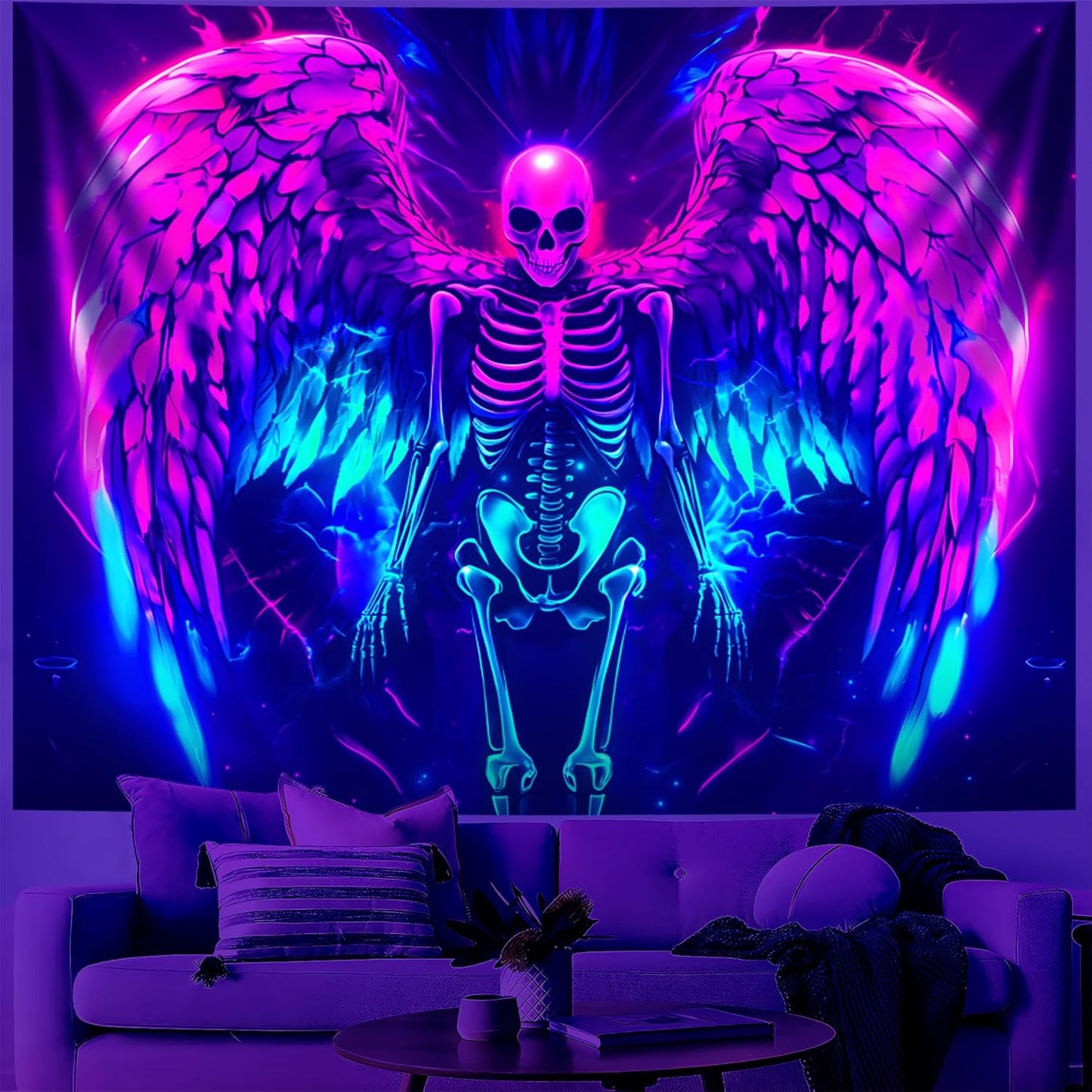 Blacklight Tapestry,WingTapestry Glow In The Dark,UV Reactive Black Light Upright Posters Wall Hanging for Bedroom Dorm Living Room Backdrop Decor (wing13, 90L" x 70W")