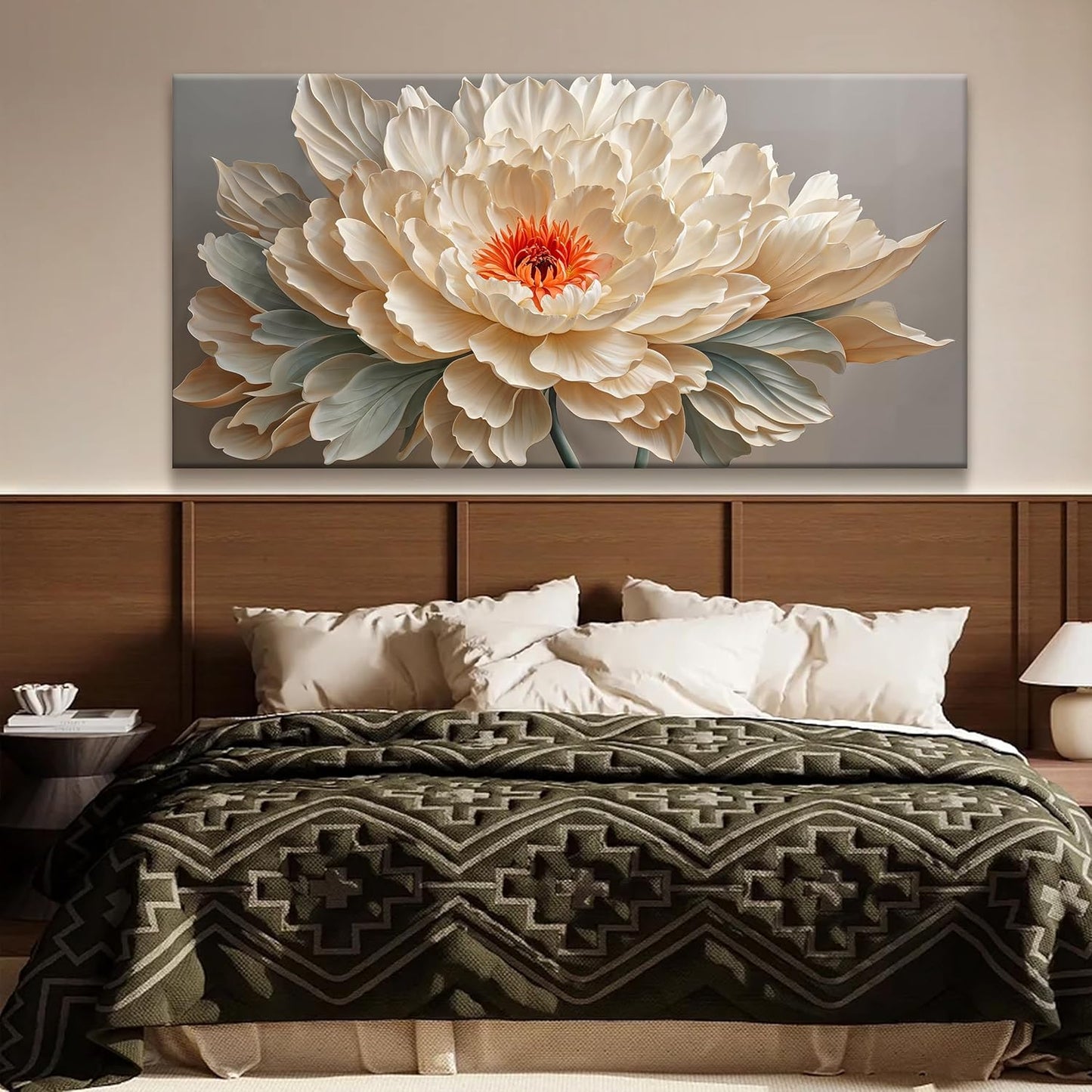 QSQ Large Wall Art For Living Room Yellow Floral Wall Art Decor Modern Canvas Art Wall Decor 29" X 58" Painting White Flower Wall Art For Bedroom Apartment Office Dining Room Home Wall Decoration