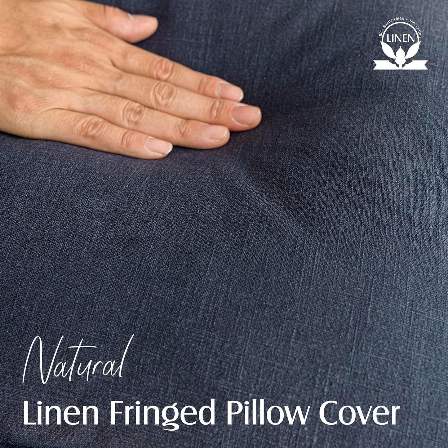 Foindtower Set of 2 Decorative Linen Fringe Throw Pillow Covers Cozy Farmhouse Boho Cushion Cover with Tassels Soft Accent Pillowcase for Couch Sofa Bed Living Room Home Decor 20×20 Inch Navy Blue