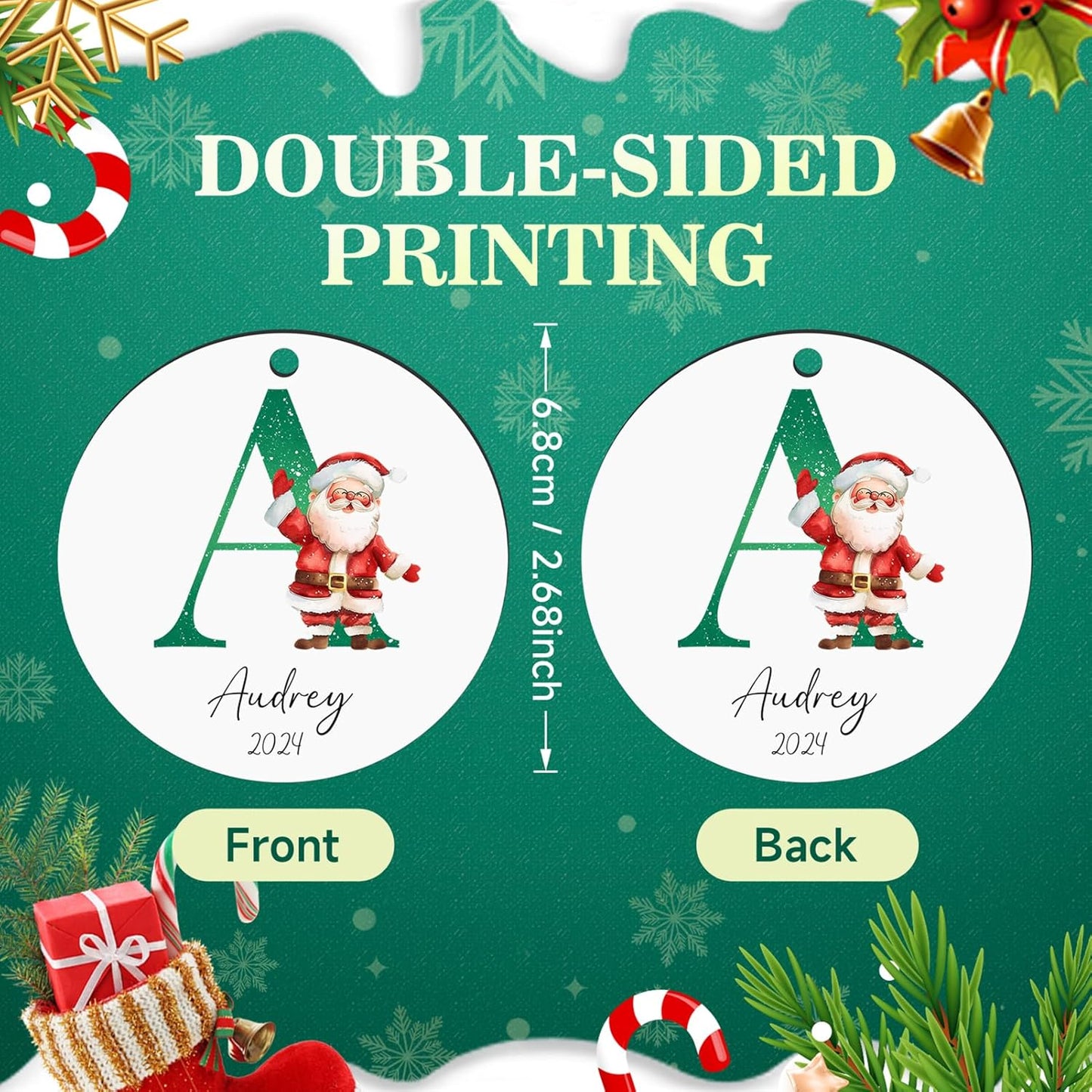 Personalized Christmas Ornaments 2025, Custom Name Initial A-Z Monogram Wood Custom Christmas Ornament for Kids Boys Girls, Customized Letter Name Ornaments for Christmas Tree Decorations