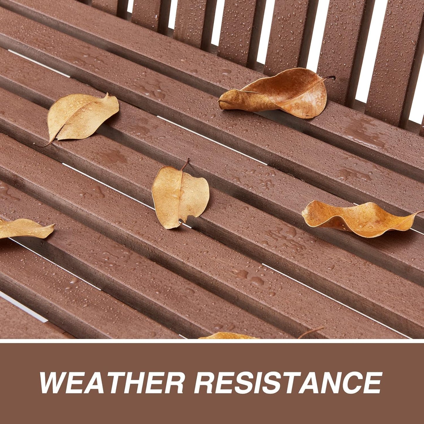 Psilvam Garden Bench, 2-Person Poly Lumber Patio Bench, All-Weather Outdoor Bench That Never Rot and Fade, Suit for Garden, Porch and Park(Brown)