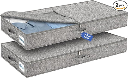 Cirhy Under Bed Storage Containers, 4.5 Inch Tall Low Profile Under Bed Storage with Sturdy Sidewalls & Bottom, UnderBed Storage for Clothes,Shoes, Pillow, Blankets Organizer, 2 Pack Grey