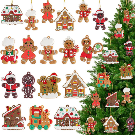 36pcs Gingerbread Man Ornaments for Christmas Tree, Assorted Gingerbread Figurines Decorations with Gingerbreads House Ornaments for Holiday Christmas Tree Home Decor