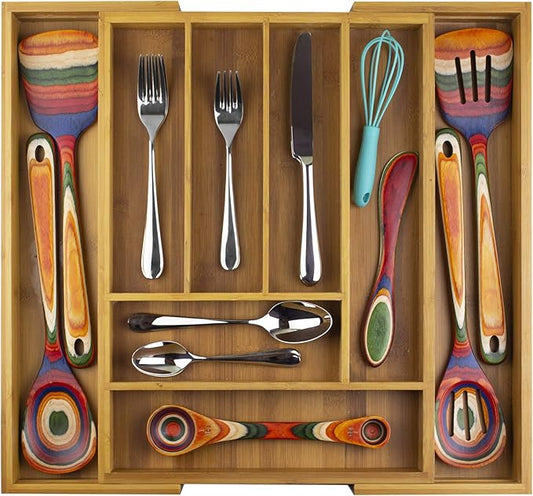 Totally Bamboo Kitchen Drawer Organizer, Expandable Silverware Organizer and Utensil Holder, 8 Compartments with Dividers