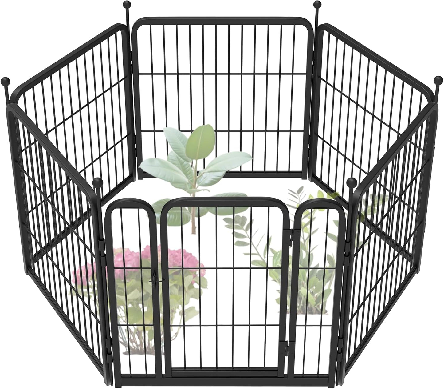 FXW Garden Fence 24in(H) x 11.1ft(L), 6 Panels Decorative Dog Fence Outdoor for The Yard – Heavy Duty Metal Animal Barrier for Dog and Rabbit, Easy Setup, Black