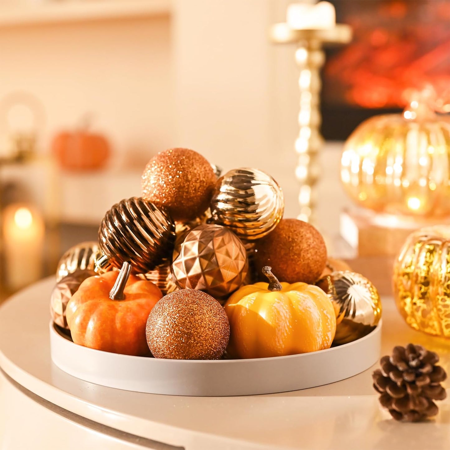 Valery Madelyn Christmas Ornaments Tree Decorations Set for Fall Halloween, 24ct Bronze Copper Brown Gold Shatterproof Ball Ornaments, 2.36" Hanging Ornament Bulk for Xmas Holiday Party Decor