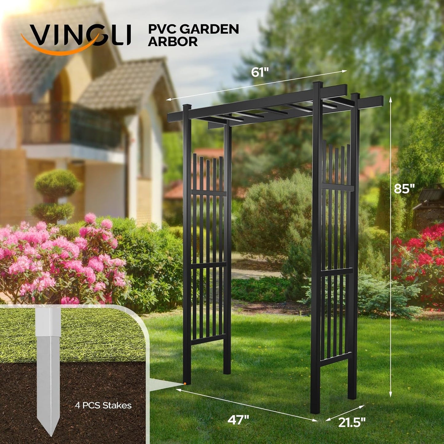 VINGLI Garden Arbor, PVC Wedding Arch for Ceremony Party, Garden Trellis for Climbing Plants Outdoor, Arch Backdrop Stand for Garden, Backyard, Lawn, Wedding (Black)