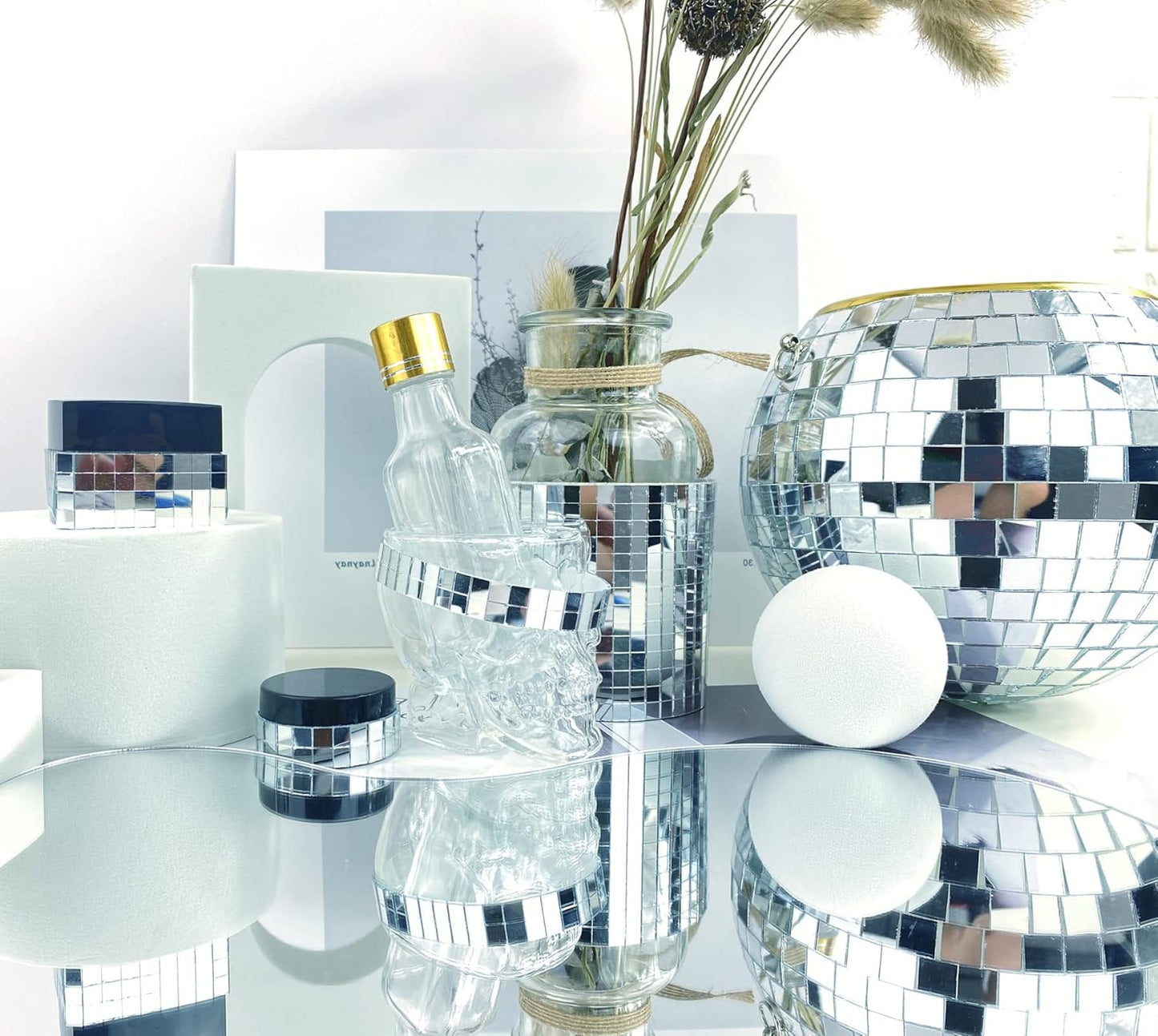 REDODEDO 3600pcs Real Glass Silver Mirrors Mosaic Tiles Sticker for Craft Square Glass Tiles Self Adhesive,5mm by 5mm