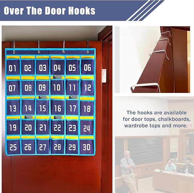 Loghot Classroom Accessories Closet Pocket Chart for Cell Phones Holder Wall Door Hanging Organizer (30 Pockets Blue)