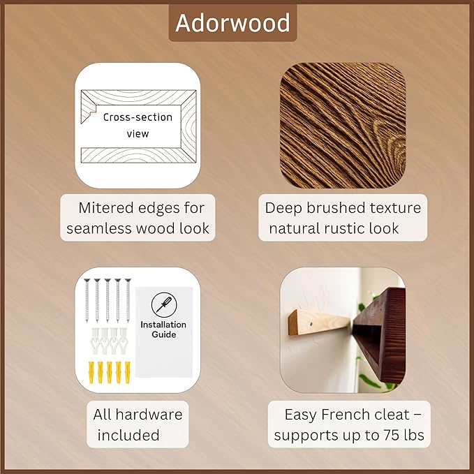 Handmade Fireplace Mantel Shelf 48", Extra Wide Rustic Wood Mantles for Over Fireplace, Wall Mounted Floating Mantel Shelves for Living Room Decor (Dark Walnut, 48Lx6Hx8D)