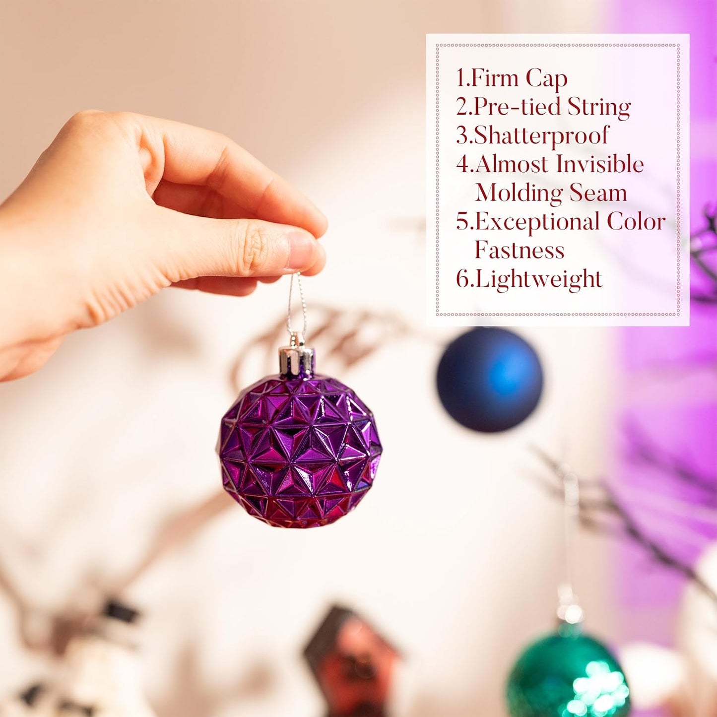 Valery Madelyn Christmas Tree Decorations Ornament Set for Fall Halloween, 50ct 2.36 Inches Peacock Purple Blue Shatterproof Christmas Ball Ornaments Hanging Xmas Holiday Party Decor
