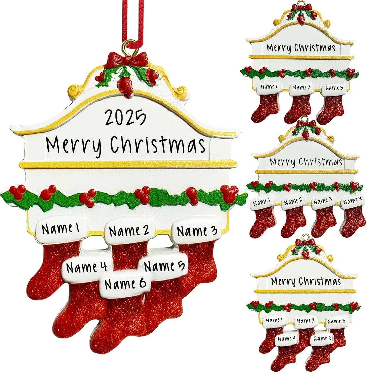 2025 Personalized Christmas Ornaments Family of 2/3/4/5/6/7/8,Custom Christmas Stocking Ornaments Deorations with Names,Customized Xmas Ornament Tree Deorations,Personalized Xmas Ornament Gifts