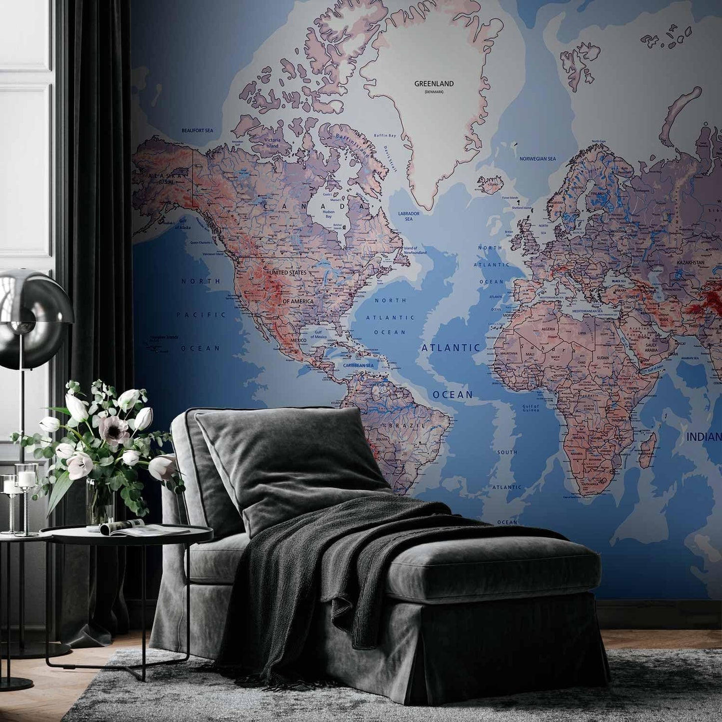 artgeist Wall Mural World Map 116x83 in - XXL Peel and Stick Self-Adhesive Wallpaper Removable Large Sticker Foil Wall Decor Print Picture Image Design Map of The World k-A-0061-a-b