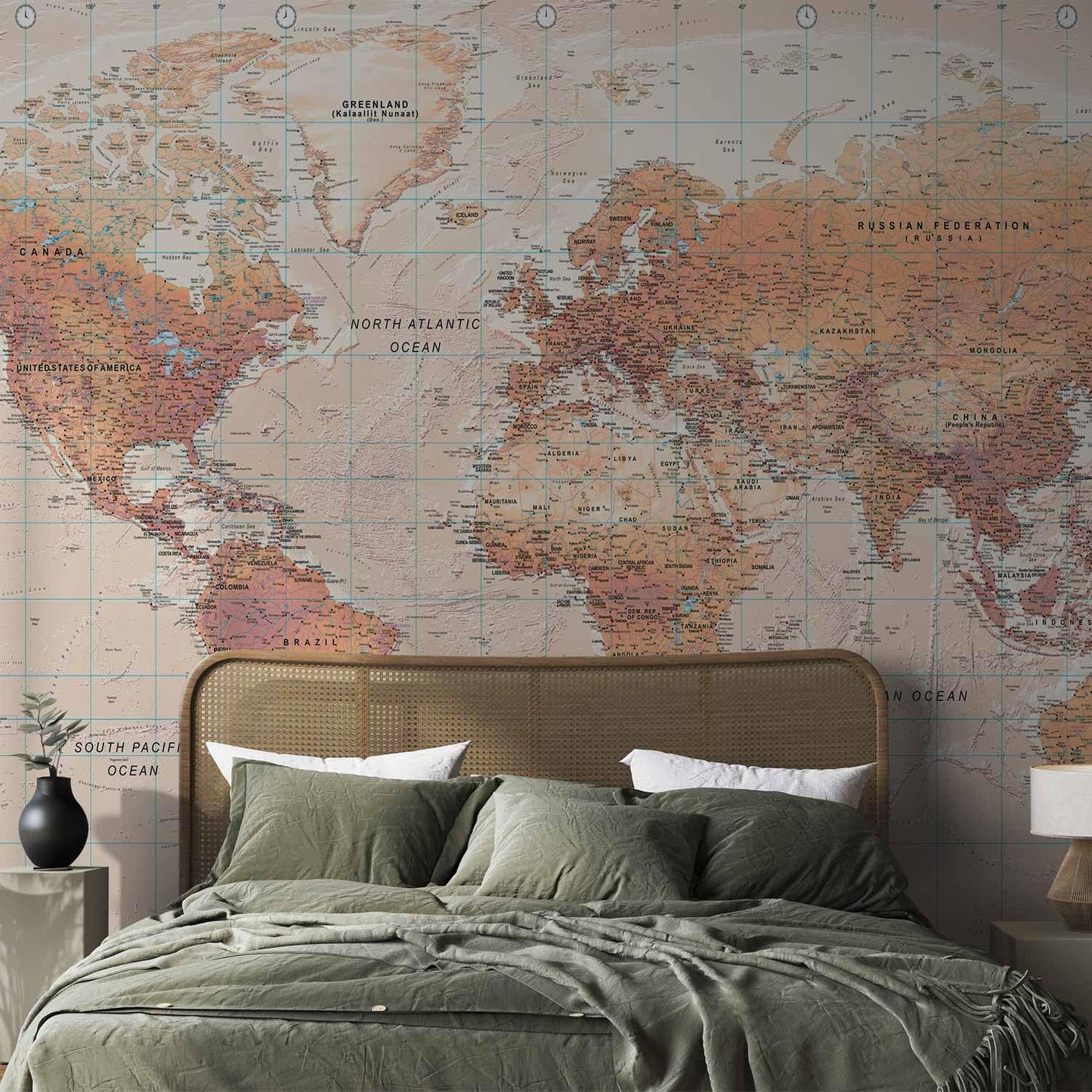 artgeist Premium Wall Mural World Map 157x110 in - XXL Non-Woven Wallpaper Fleece Wall Decor Photo Print Picture Image Design Home Map of The World k-A-0091-a-c