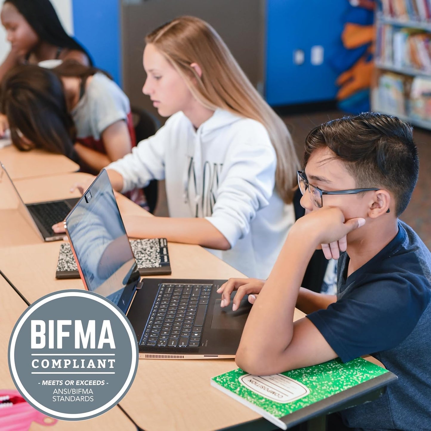 Factory Direct Partners FDP Rectangle (24 x 60 inch) Classroom Table with Adjustable Chunky Toddler Legs (15-24 in); Preschool, Kinder and Daycare Furniture - Pasadena Oak Top/Black Edge and Legs