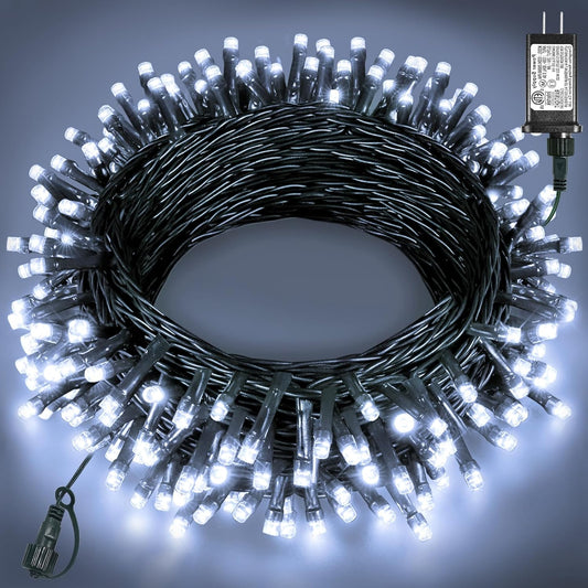 40FT 120 LED Christmas Lights Outdoor, Green Wire Christmas Tree Lights with 8 Modes & Waterproof, Connectable Plug in String Light for Indoor Bedroom Yard Party Wedding Decorations, White
