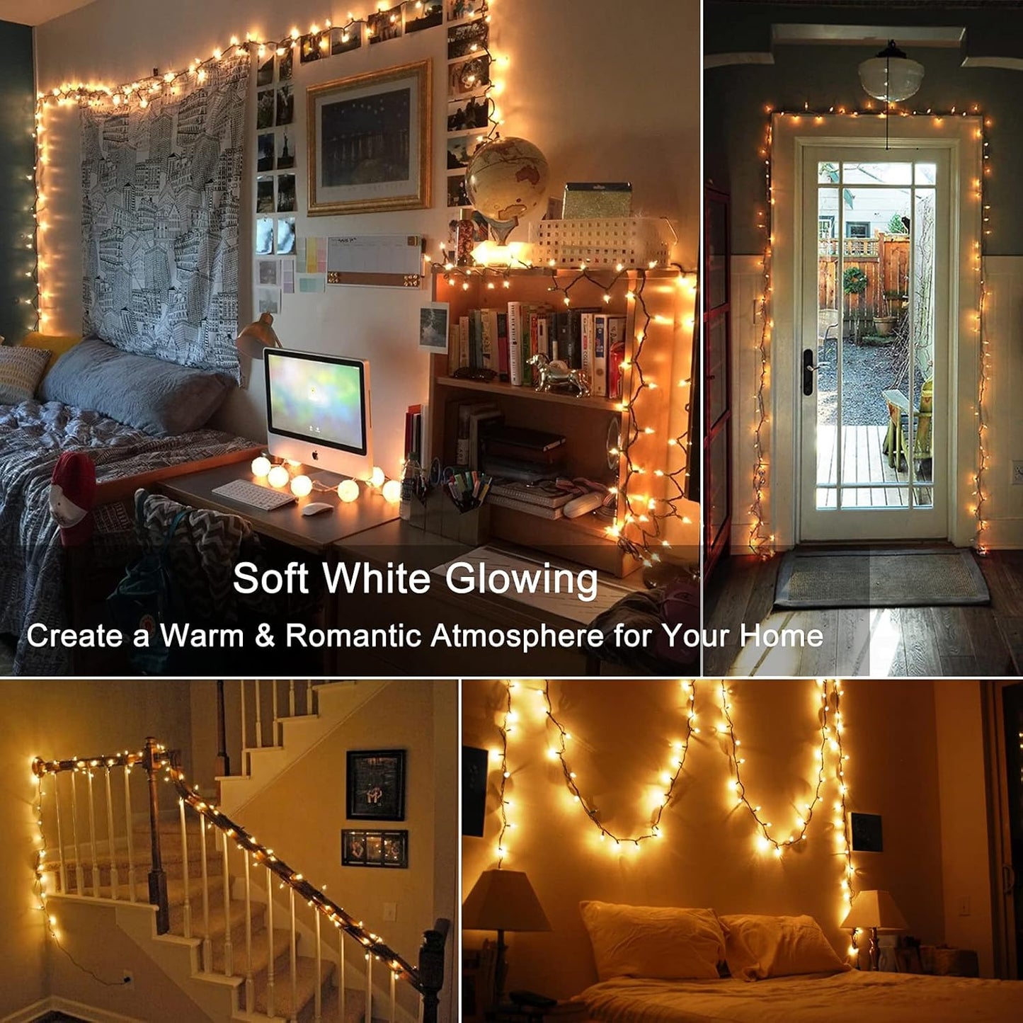 BrizLabs Clear Christmas Lights Outdoor 300 Count 69.6ft Incandescent Christmas Lights Connectable Warm White Light String UL Certified Xmas Mini Light Green Wire for Indoor Tree Holiday Party Decor