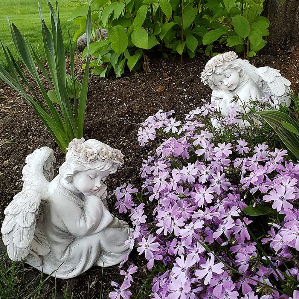 Angel Statue Garden Decor for Outside Solar Outdoor Decorations Patio Cherub Christmas Yard Porch Home Lawn Art Light up Figurine Memorial Sculpture Gift for Mom Mother Grandma