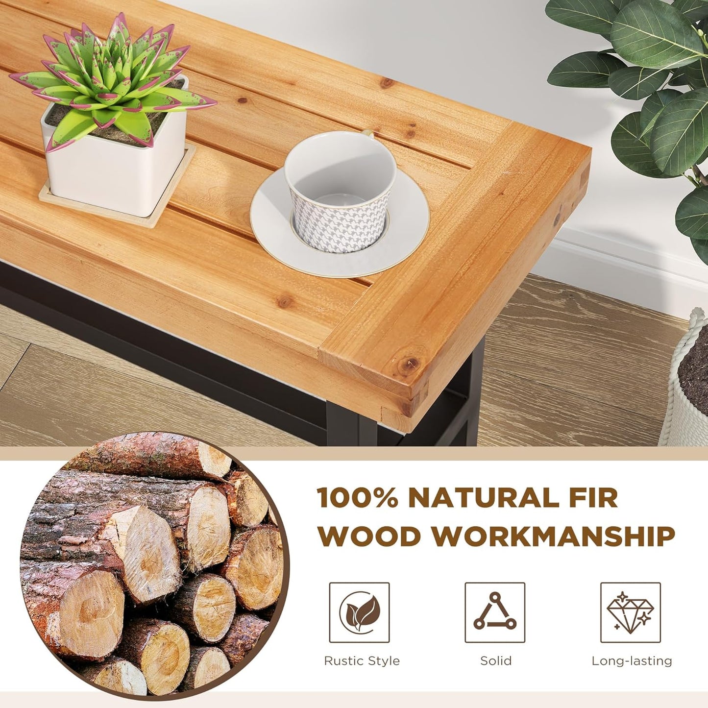 AVAWING Outdoor Wood Benches Set of 2, Patio Wooden Picnic Bench Waterproof, Backless Long Garden Park Chair for Porch, Balcony and Deck, Natural