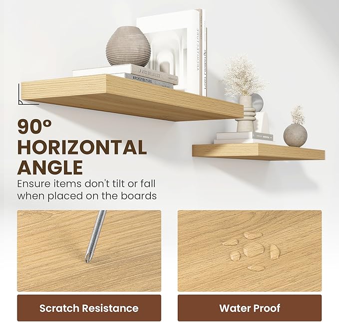 48 Inch Floating Shelves, 11.6 Inch Deep Floating Shelves for Wall, Floating Shelf with Invisible Brackets, Deep Shelves for Bathroom, Bedroom, Living Room, 1 Pack, Natural