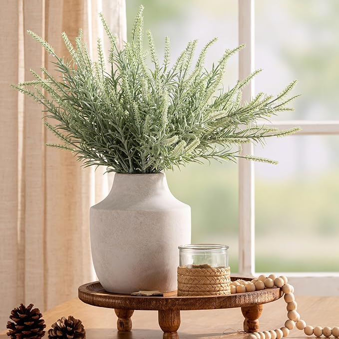 Mitt&Ditt Ceramic Flower Vase, 7.5 inch Off-White Farmhouse Rustic Vase, Handcrafted Weathered Pottery Vases, Small Flower Terracotta Vases for Home Decor, Living Room, Table, Shelf