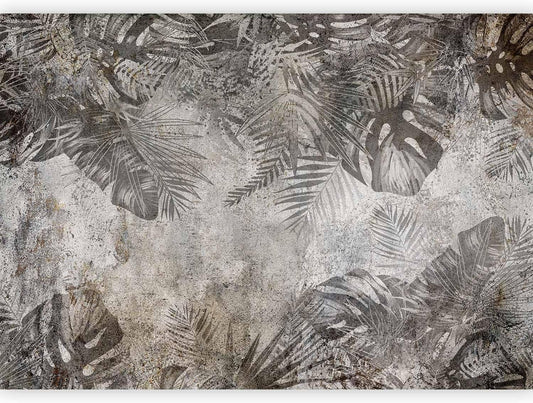 artgeist Premium Wall Mural Tropical Leaves 79x55 in - XXL Non-Woven Wallpaper Fleece Wall Decor Photo Print Picture Image Design Landscape Palms Leaves Monstera Grey b-C-0825-a-a
