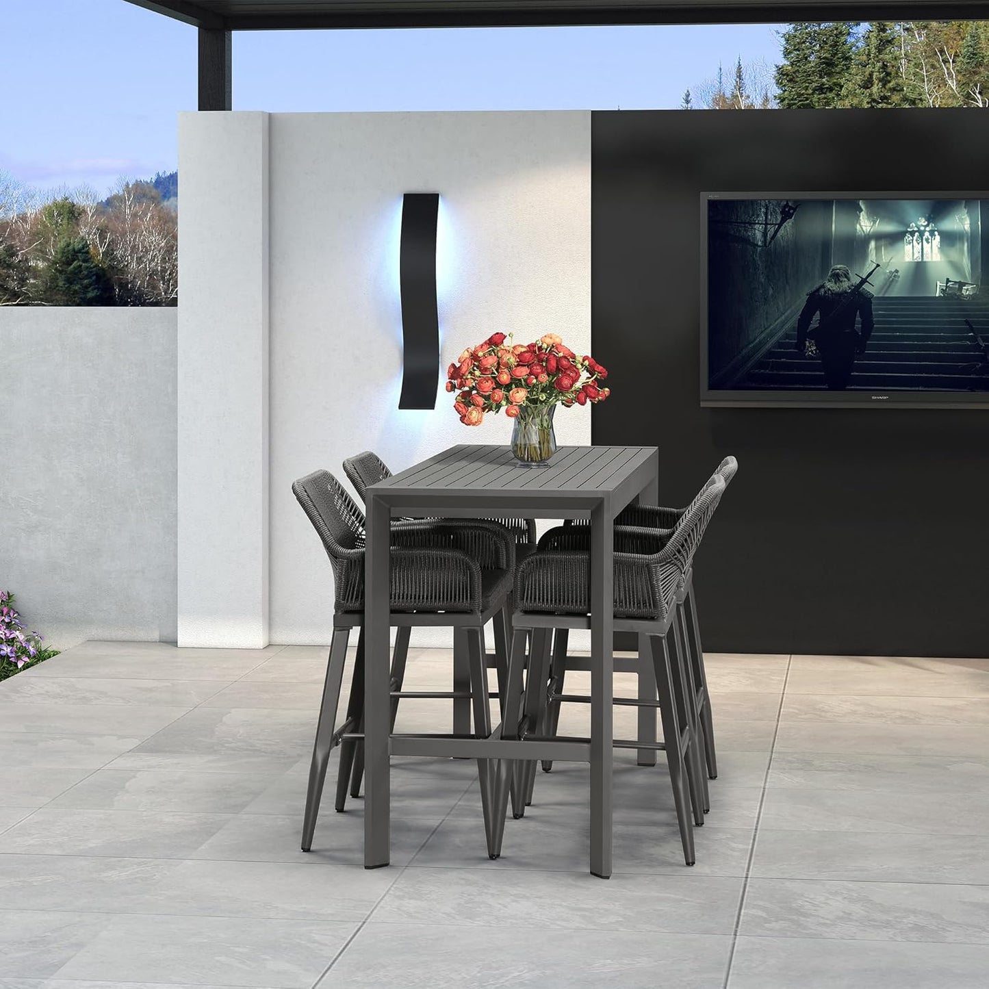 PURPLE LEAF 43.1'' Rectangle Outdoor Patio Bar Height Pub Table, Outside Aluminum Tall Kitchen Bar Table with Sturdy Legs for Bar Stool, Indoor and Outdoor, Garden, Grey