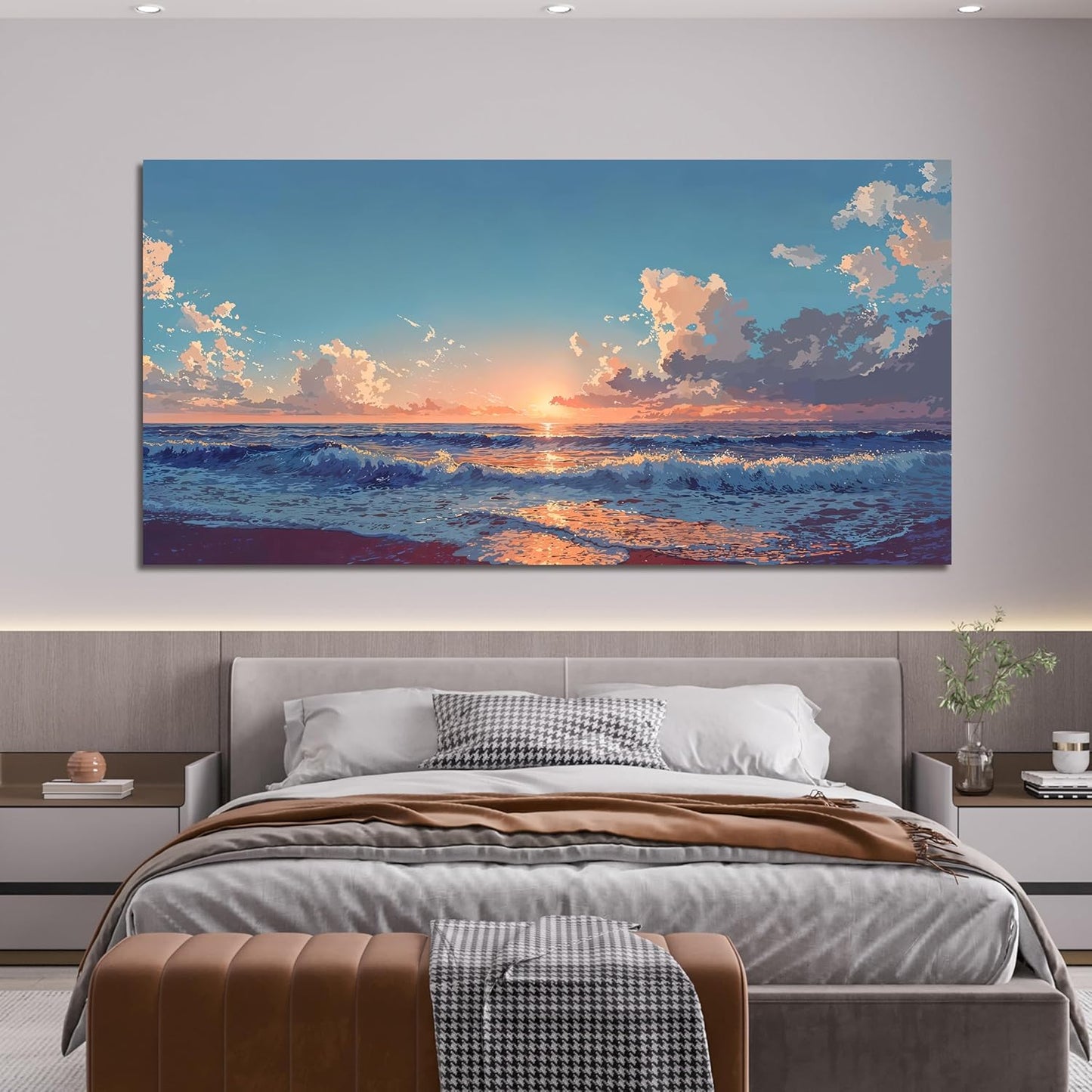 Canvas Wall Art Decor Blue Beach Wall Art Decorations Canvas Art Prints Wall Pictures For Living Room Artwork For Walls Art Decor Wall Pictures For Bedroom Office Wall Hanging Decor 20" X 40"