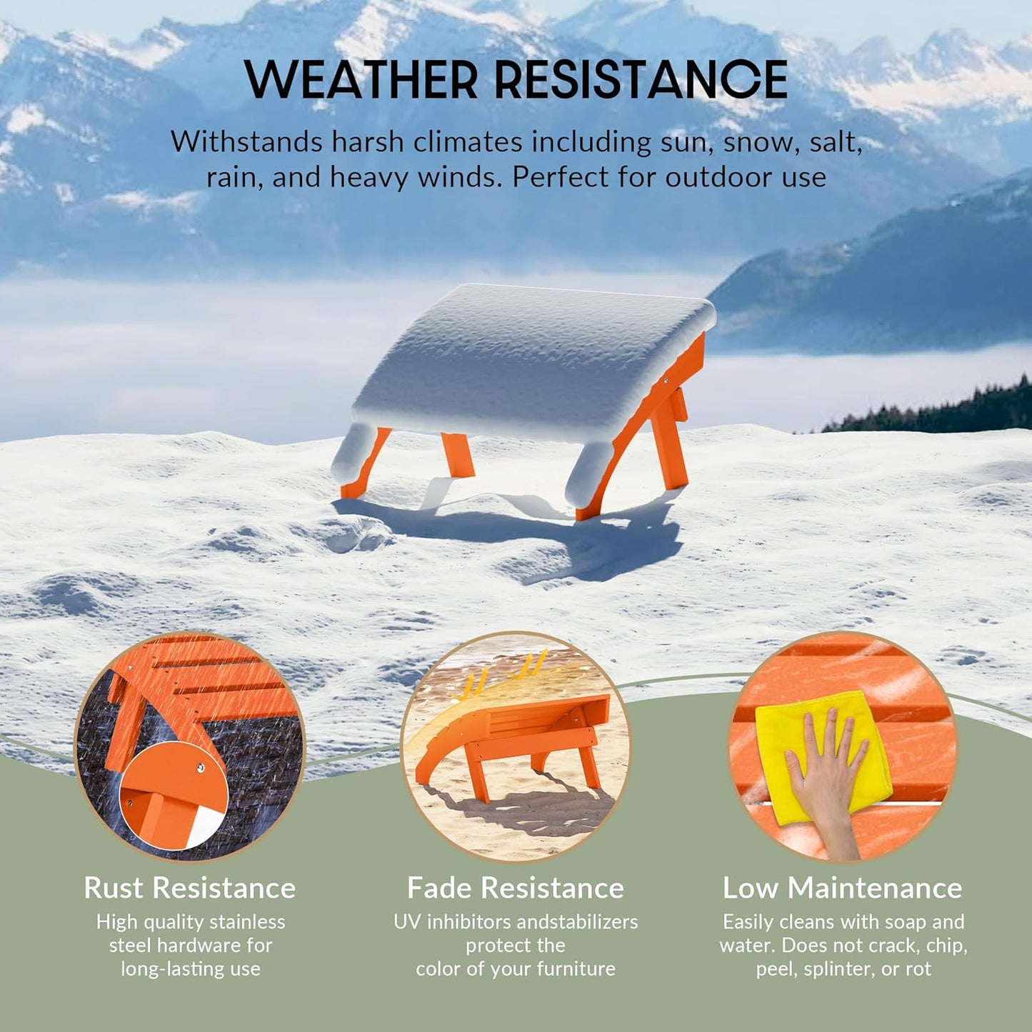 WestinTrends Dylan Outdoor Patio HDPE Adirondack Ottoman Footrest, Orange