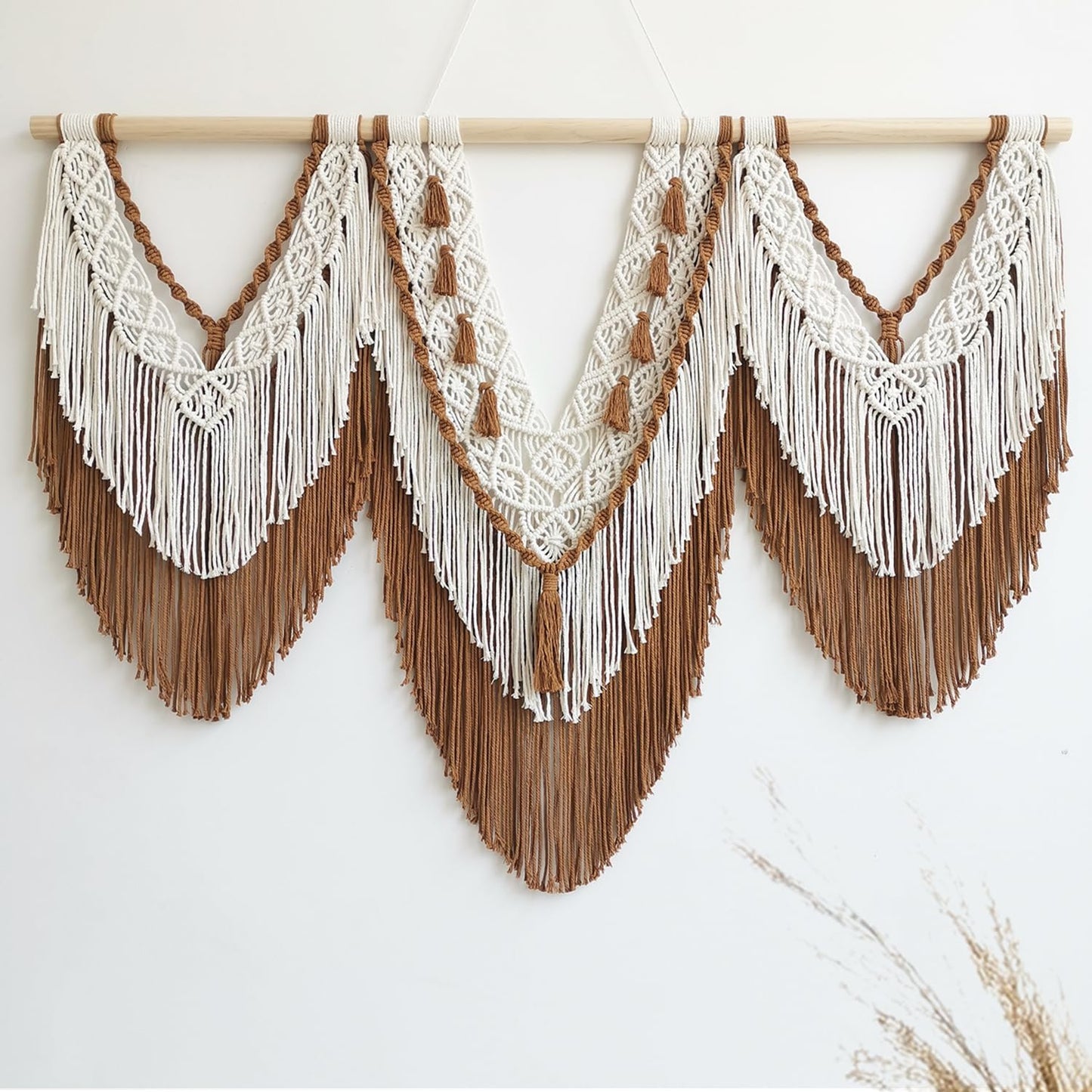 large macrame wall hanging - Boho Tapestry Macrame Wall Decor Art- Chic Bohemian Handmade Woven Tapestry Home Decoration for Bedroom Living Room Apartment Wedding Party - 43"x32" (Beige-Brown)
