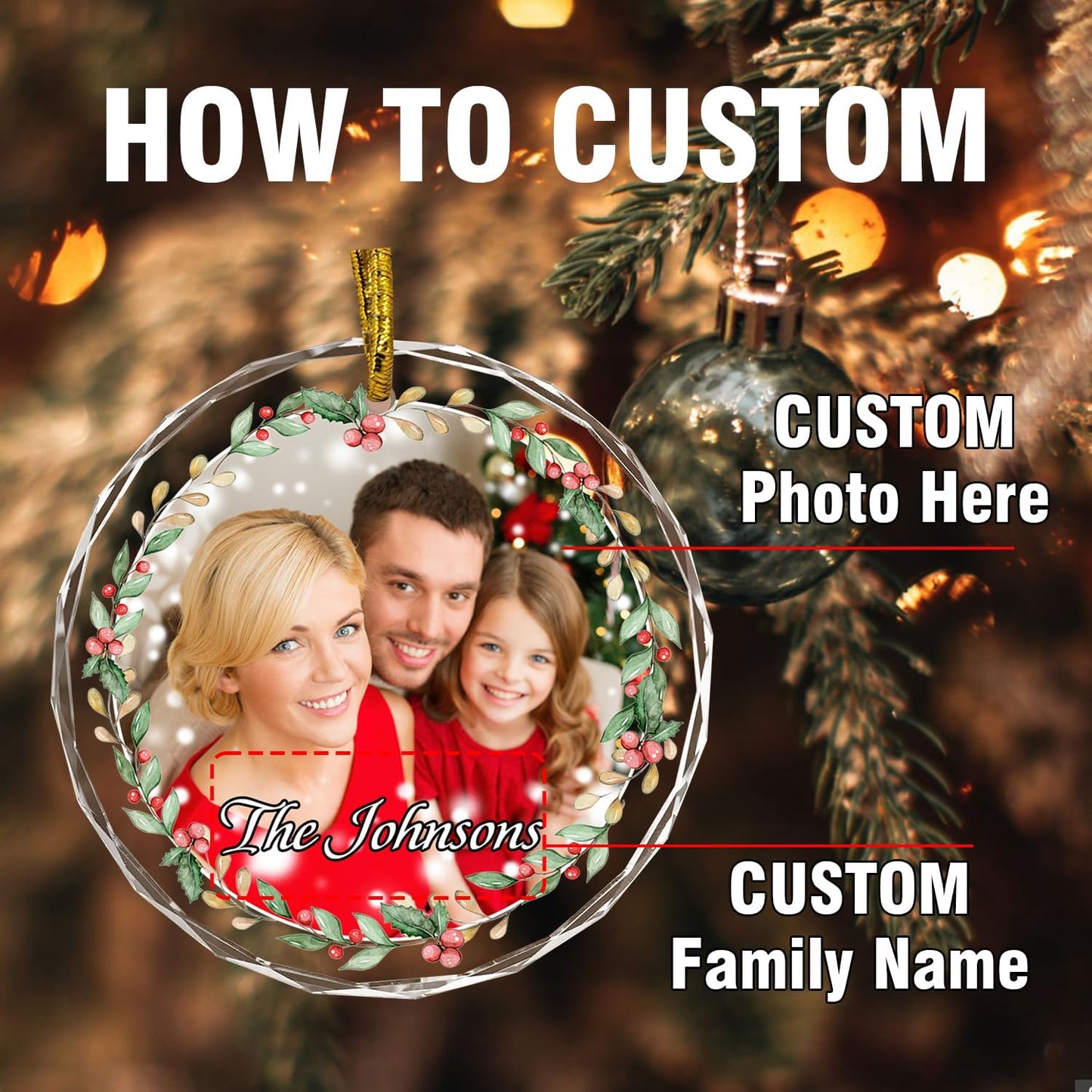 Christmas Tree Decor, Personalized Crystal Photo Ornaments, Custom Ornaments for Family/Child, Decorative Hanging Pendant, Design Your Own Picture, Gifts for Mom/Dad