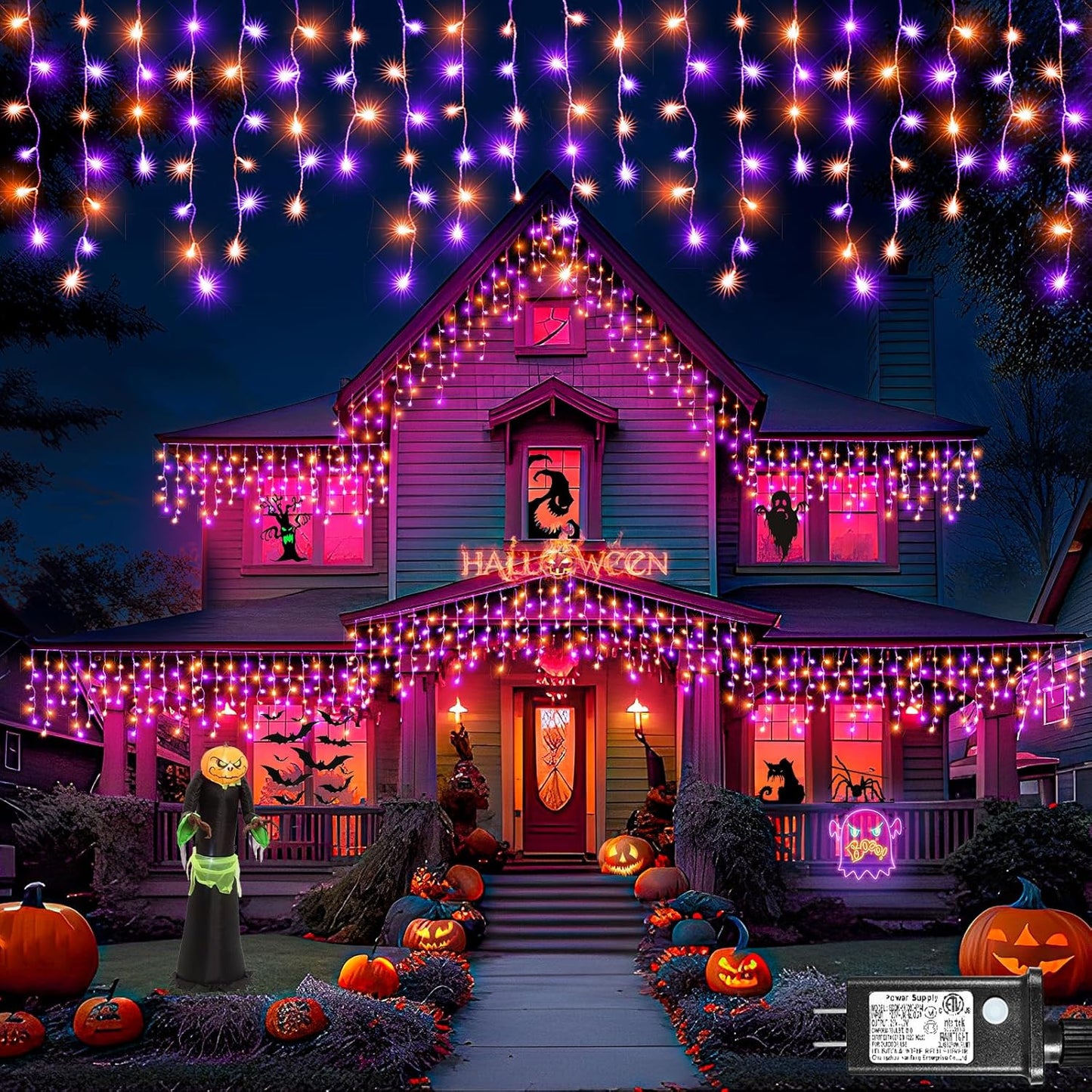 Halloween Icicle Lights, 66FT 640 LED Purple & Orange Icicle Lights for Outside with 8 Modes 120 Drops, Waterproof Plug in String Light for Indoor Outdoor House Yard Patio Party Holiday Decorations