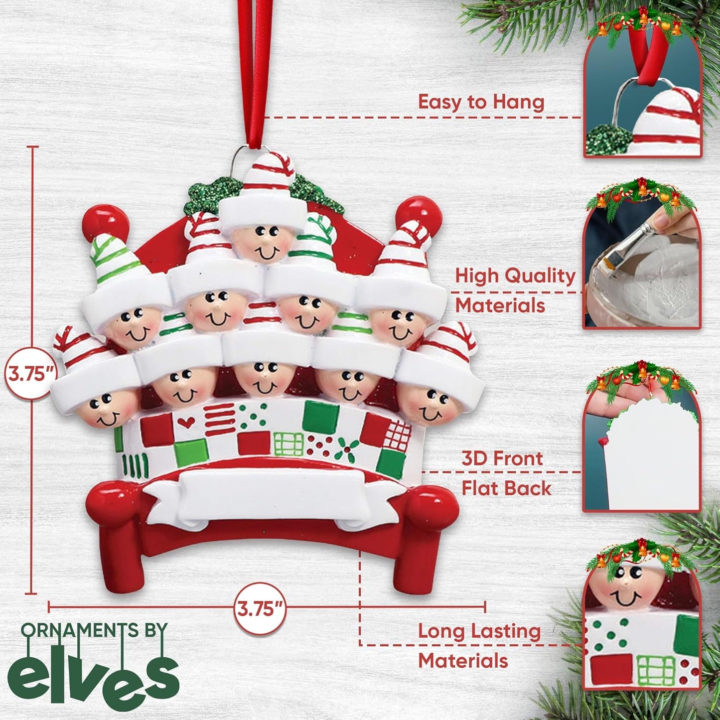 3D Bedtime Family of 10 Ornament 2025 Personalized Family Christmas Ornaments 2025 | Tucked Together Holiday Keepsake Personalized Tree Ornaments for Grandchildren Siblings & Grandkids of Ten Ornament