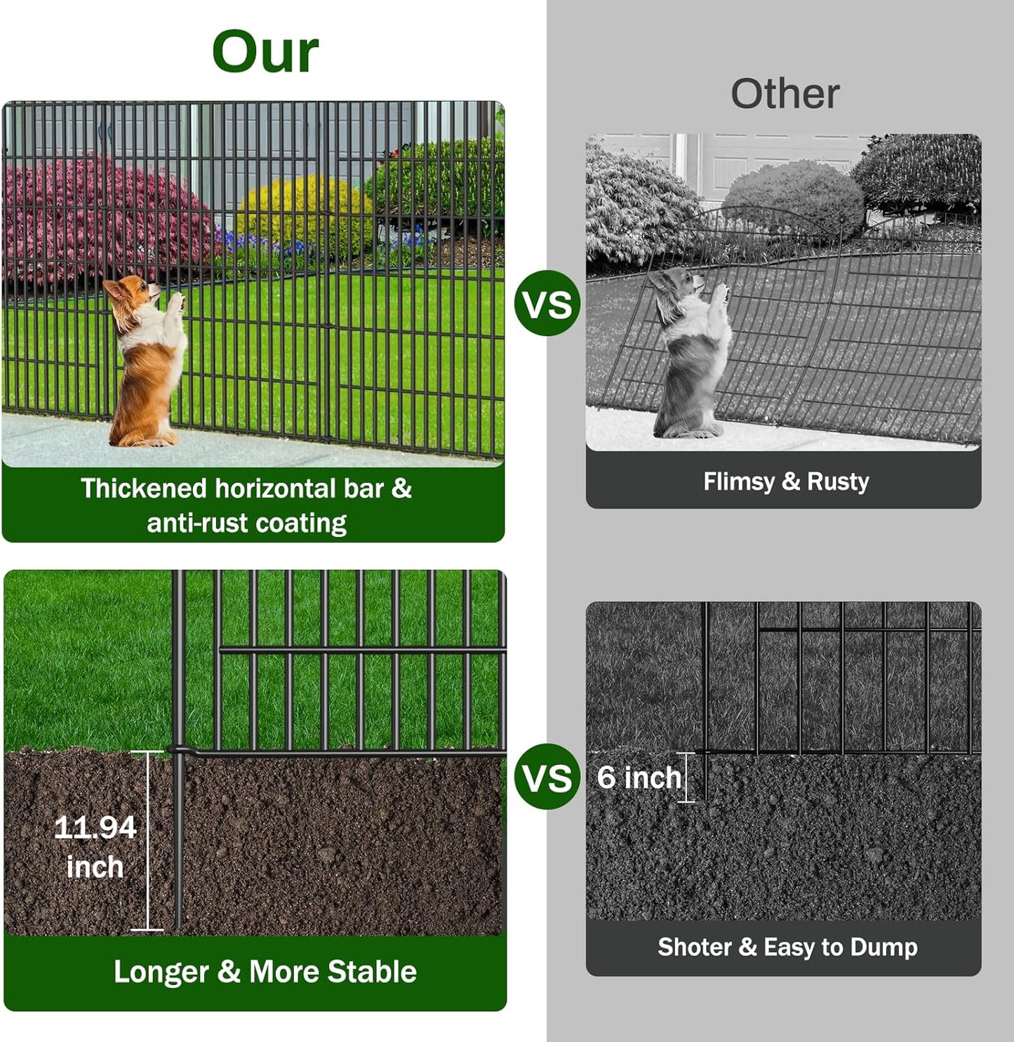 8 Panels No Dig Decorative Garden Fence with Gate - 48 in (H) x 20.8 ft (L), Dog Fence Outdoor for Yard, Rustproof Metal Animal Barrier Ground Stakes Fencing for Garden, Patio, Flower Bed