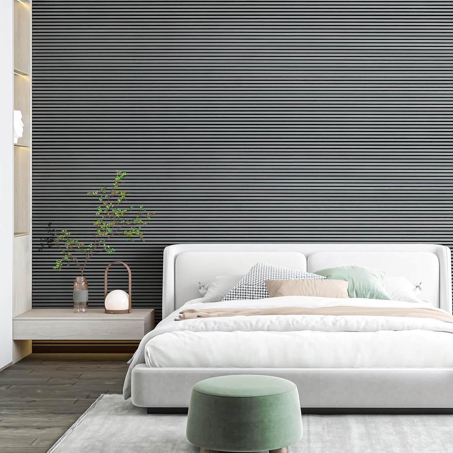 Art3d 4-Pack Glue-On Fine Bar Wainscoting Panel for Interior Wall Decor - 104 x 12 Inch Polystyrene Ultralight Slim Slat Wall Panels for Living Room Bedroom, Weathered Teak