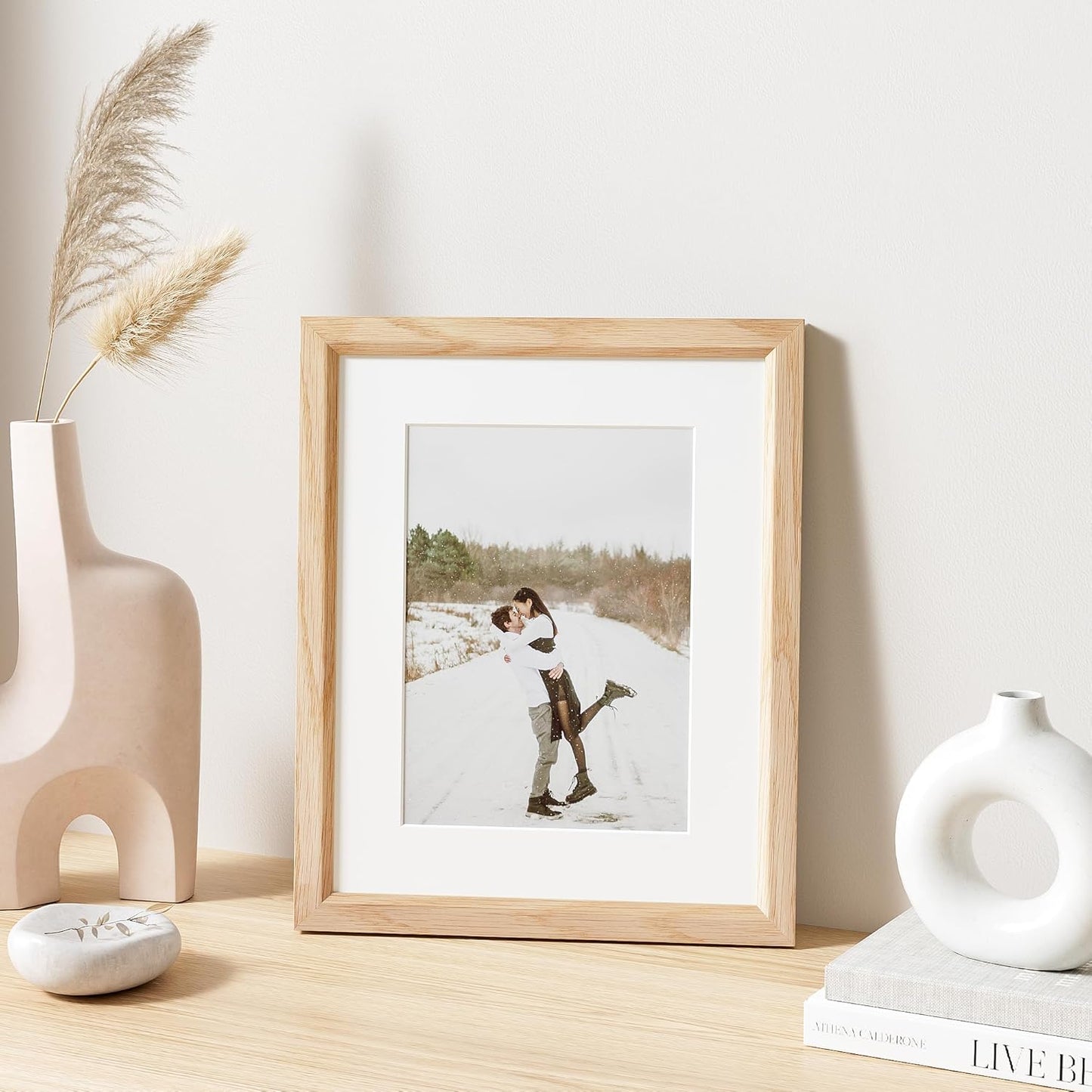 8x10 Picture Frame Set of 4 Natural Solid Oak Photo Frames with 5x7 Removable Mat Wall Hanging Large Handcrafted Frame with HD Plexiglass Wall and Tabletop Display Large Poster Frame