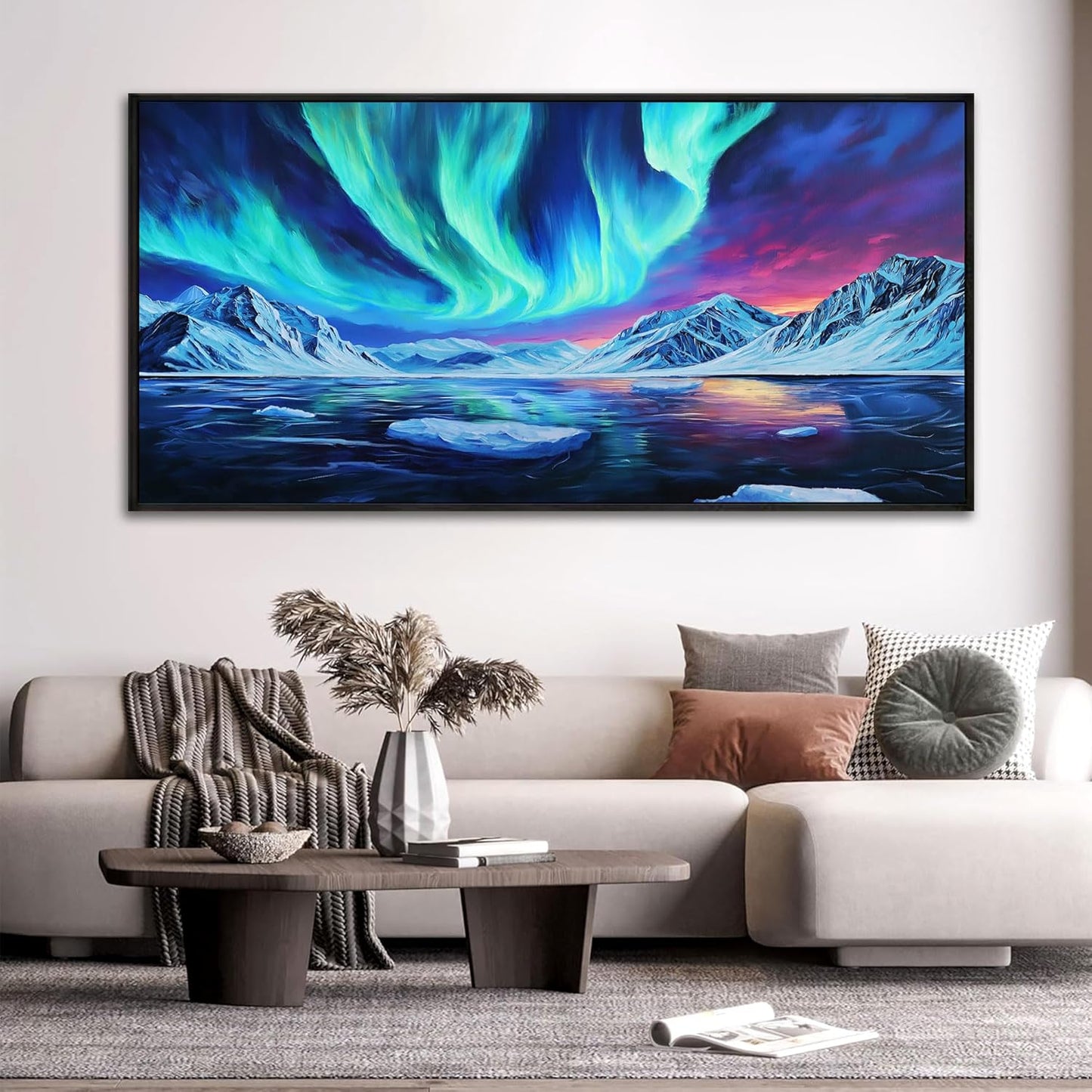 yiijeah Large Canvas Wall Art - Living Room Wall Decor Blue Aurora Scenery Paintings Framed Wall Pictures Artowrk for Walls Bedroom Nature Waterfall Landscape for Office Home Decor
